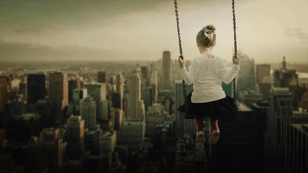 girl swing rock skyline skyscraper outlook melancholic surreal height fantasy playground dream dreams swing fantasy fantasy playground dream dream dream dream dream dreams dreams