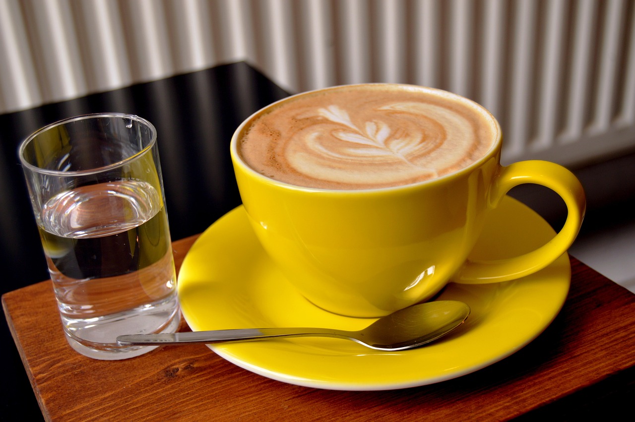 coffee cappuccino drink bitter yellow cup glass water cafe rest arousal nature coffee cup caffeine