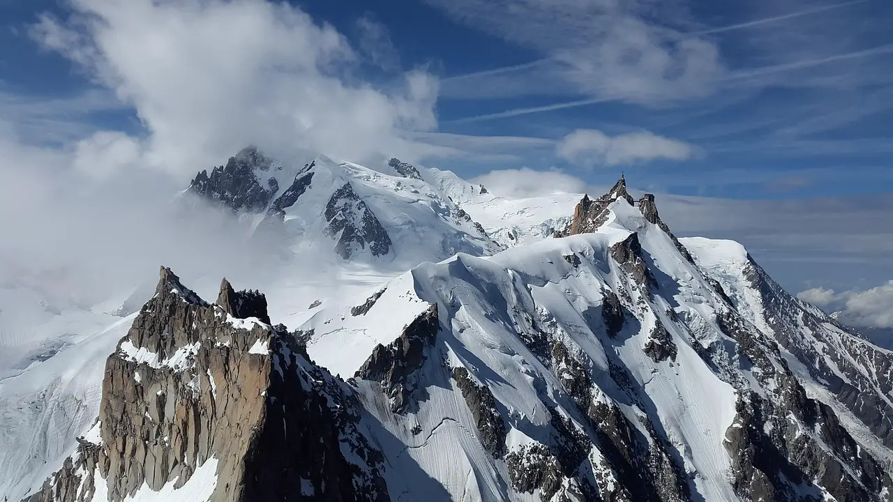 mountains summit nature aiguille du midi chamonix high mountains alpine snow high landscape france wintry mountaineering cold