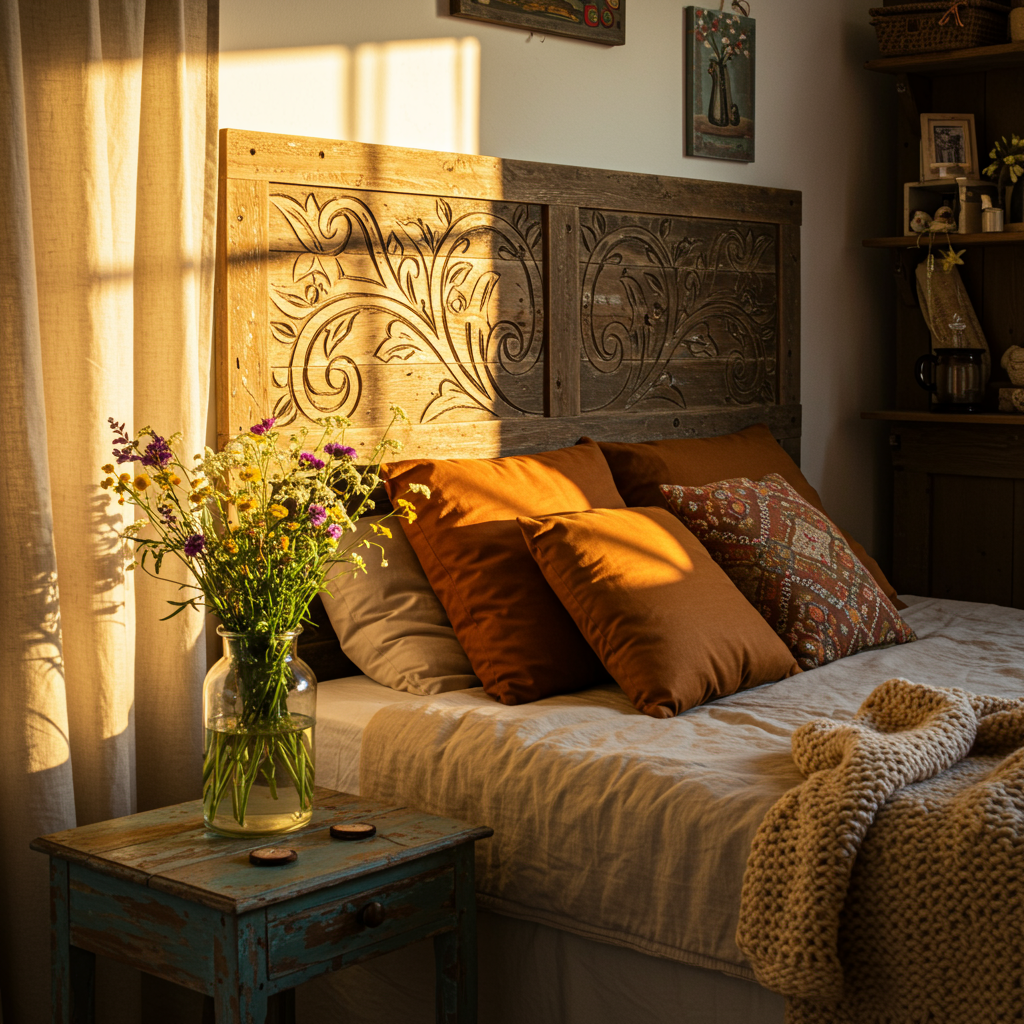2. Wooden Headboards: Rustic Charm