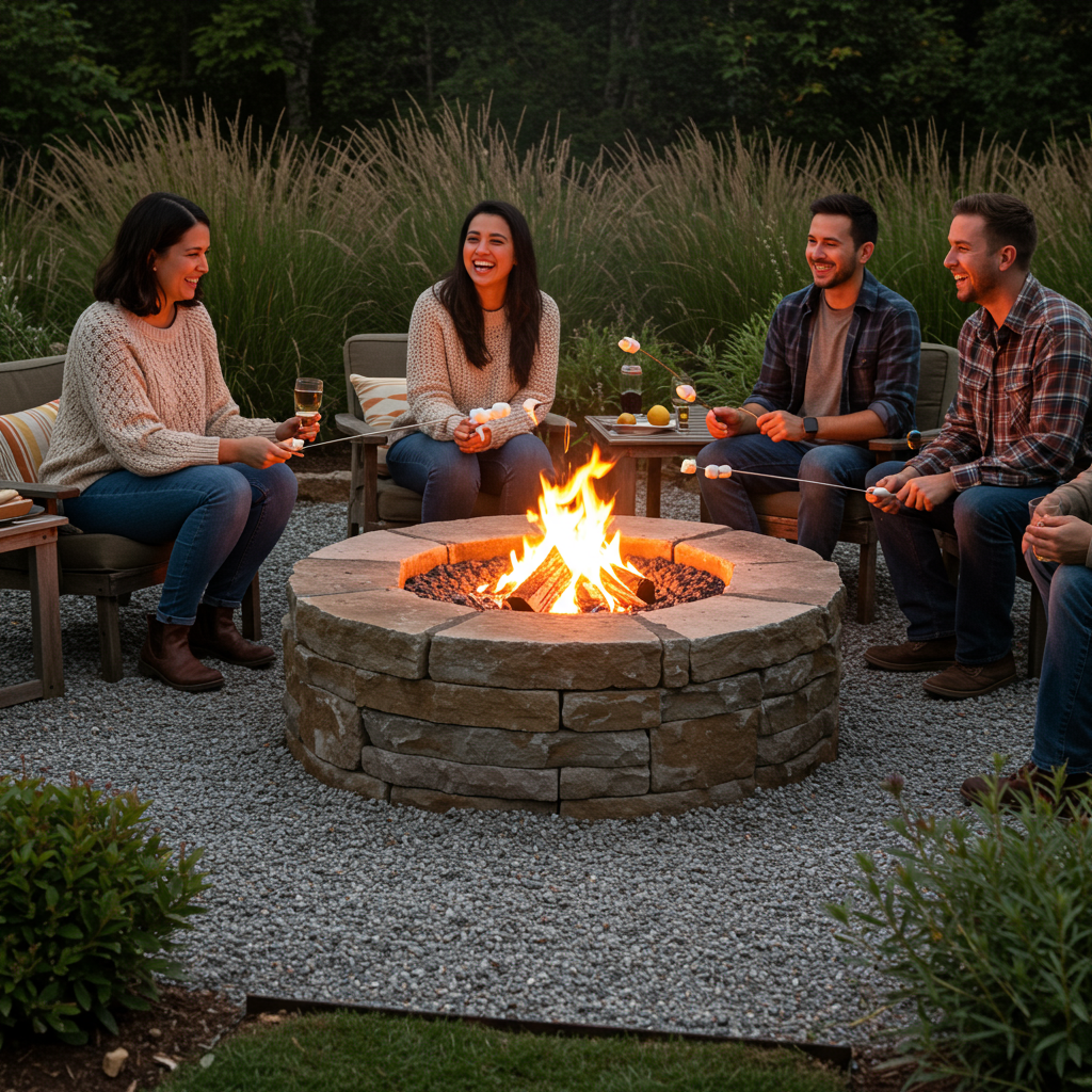 7. Fire Pit Surrounded by Gravel