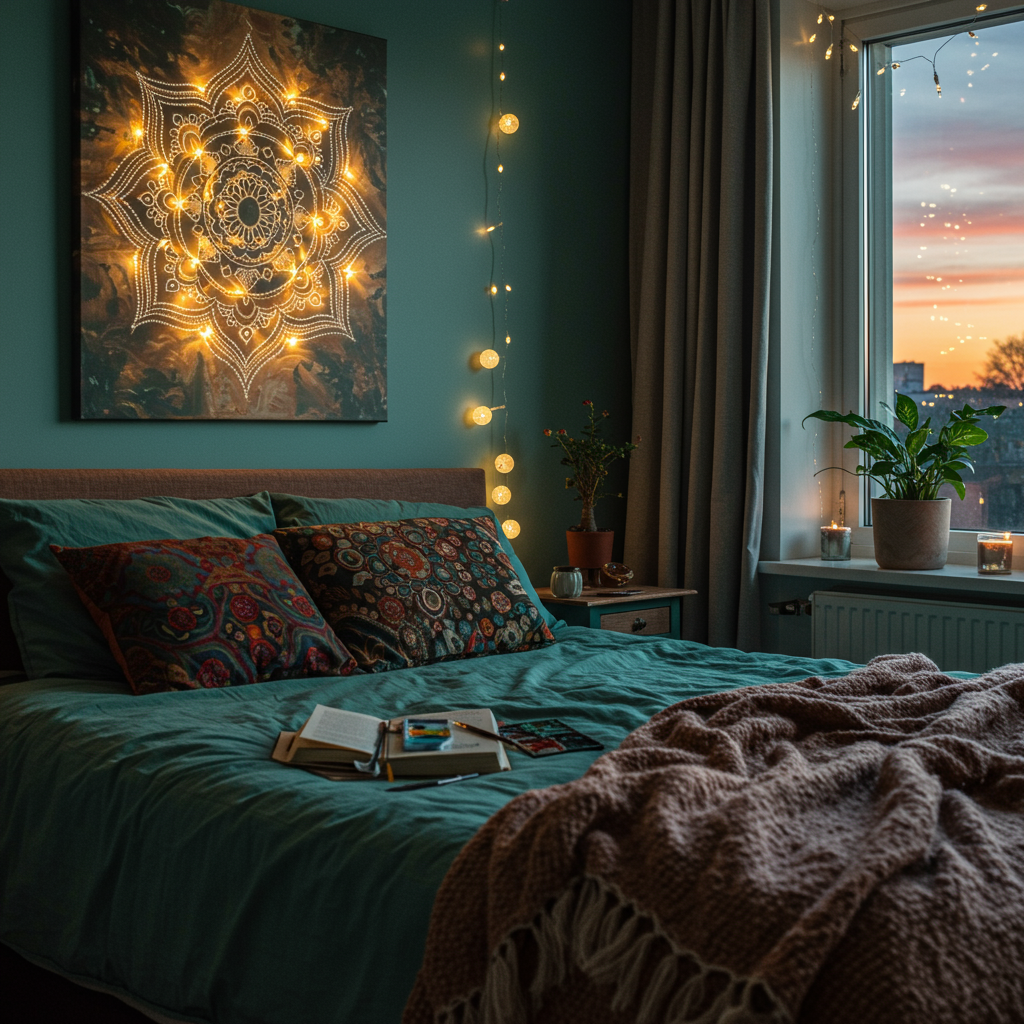 3. DIY Wall Art with String Lights