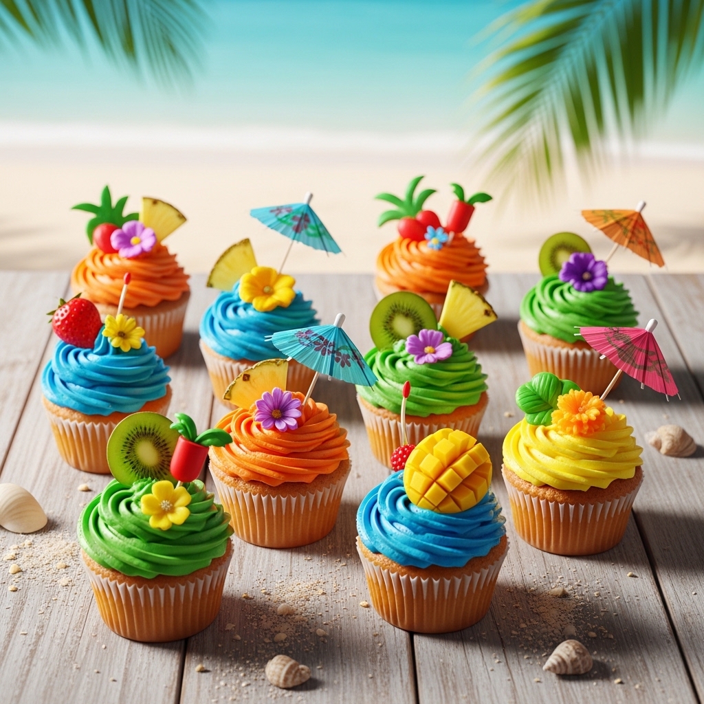 10. Tropical-Themed Cupcakes