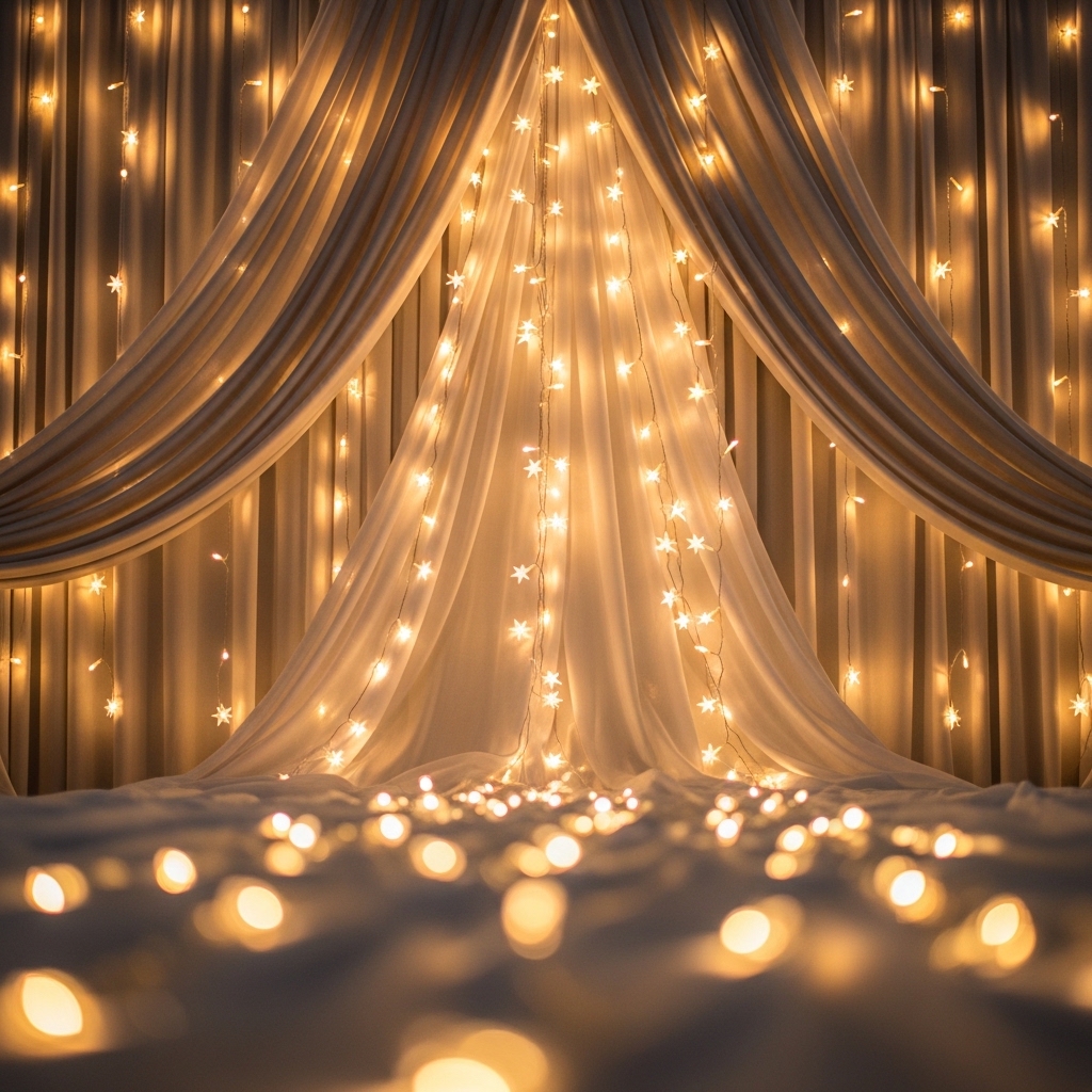 6. String Lights and Fabrics