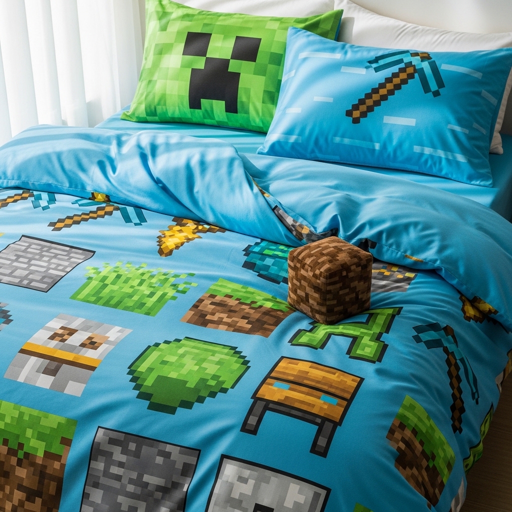 2. Minecraft-Themed Bedding