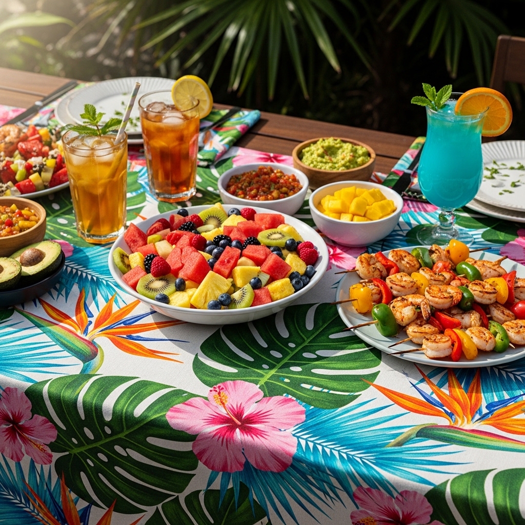 6. Tropical-Printed Tablecloths