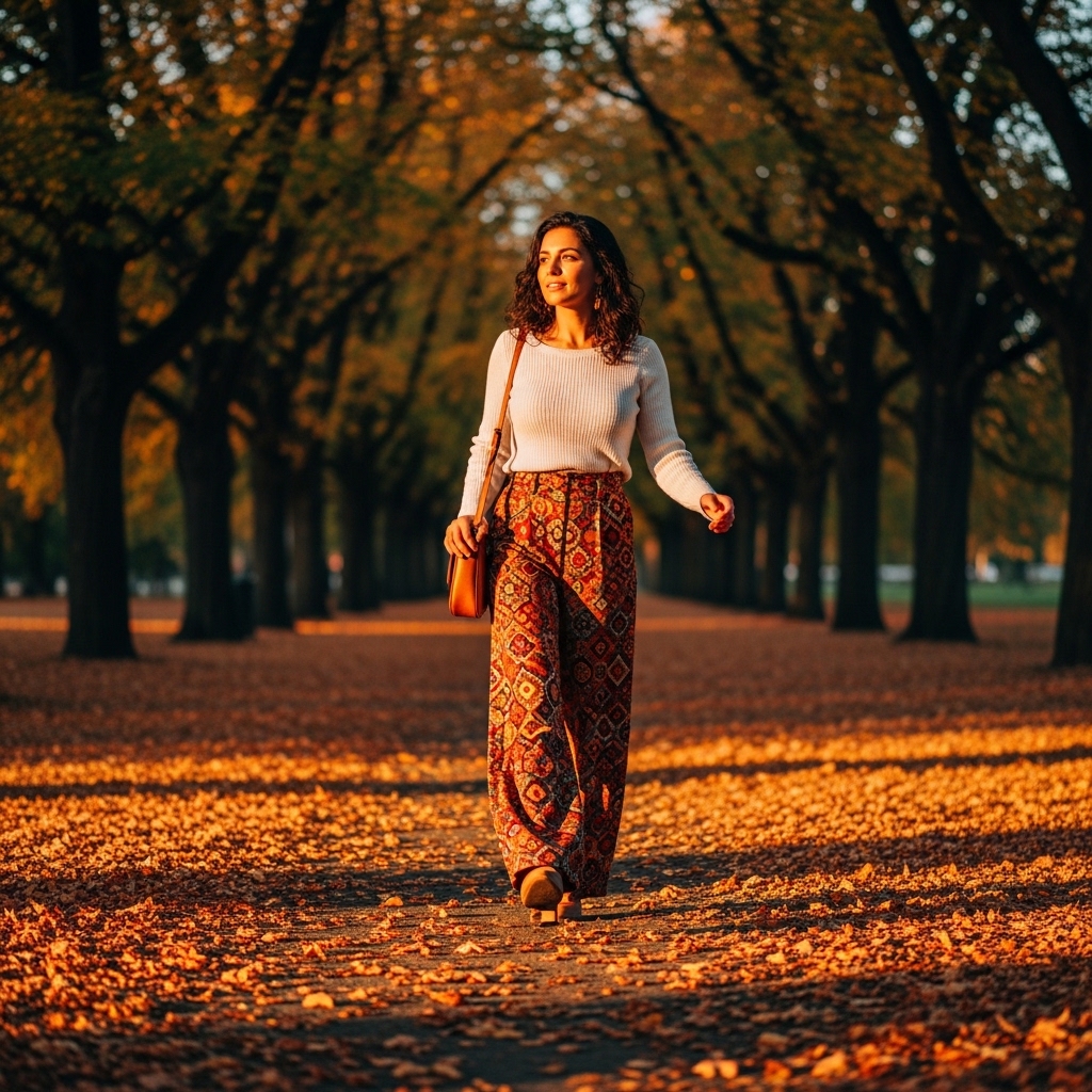 7. Printed Palazzo Pants with a Knitted Top