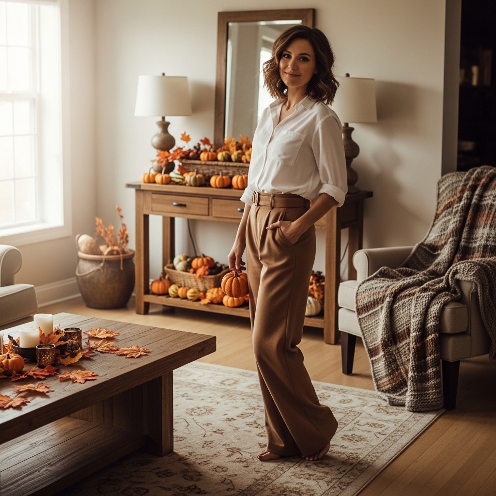 4. Button-Up Shirt with Wide-Leg Pants