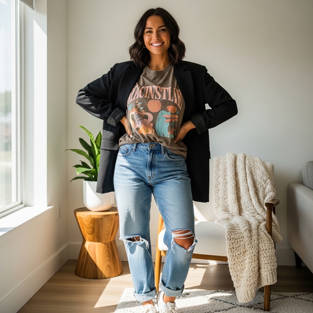 3. Graphic Tee and Oversized Blazer