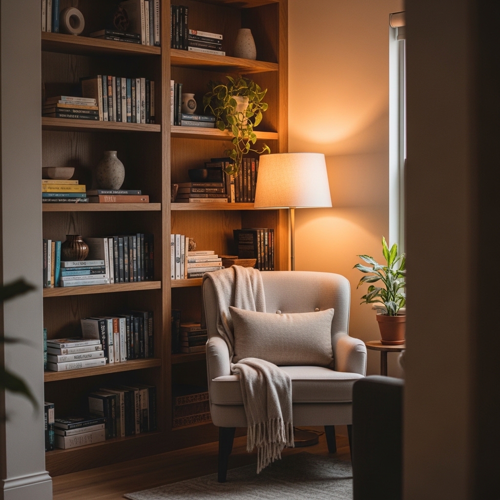 2. Corner Bookshelf Retreat