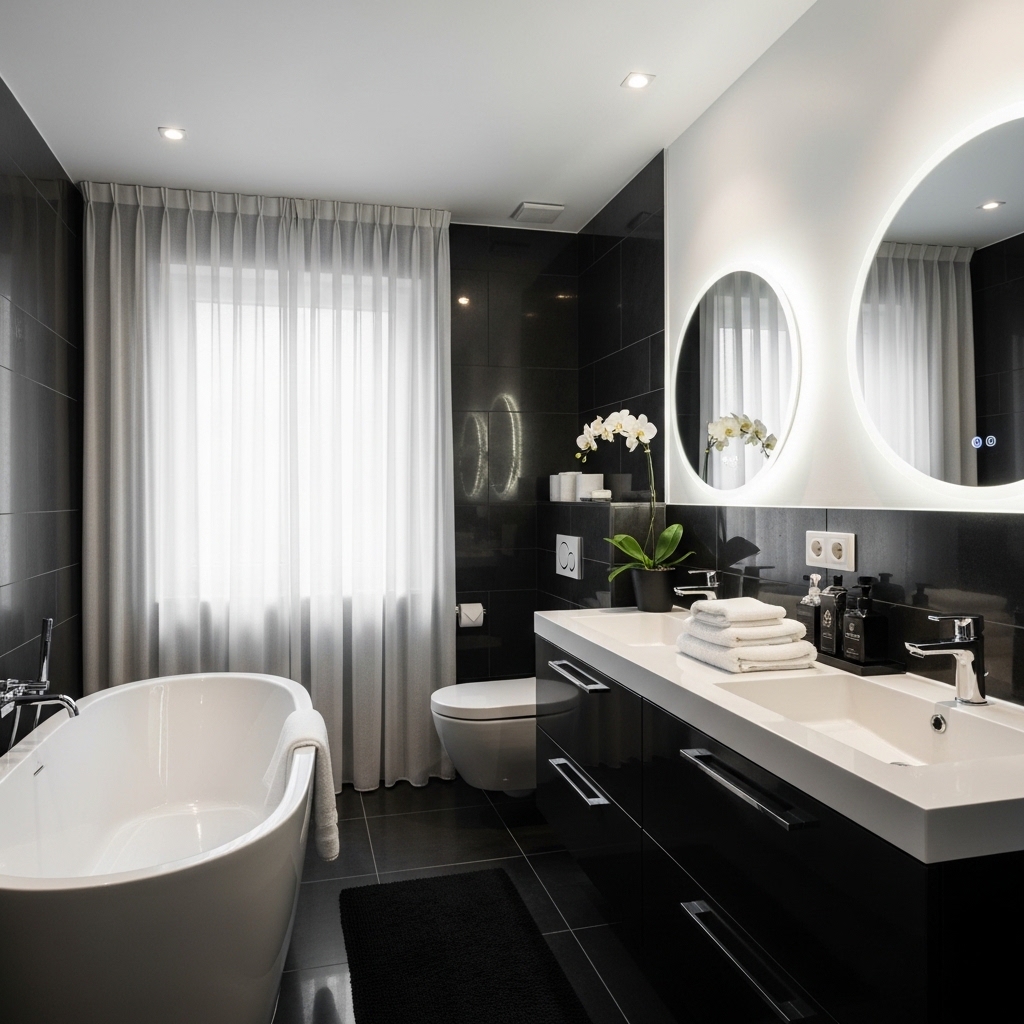 5. Monochrome Bathroom Oasis