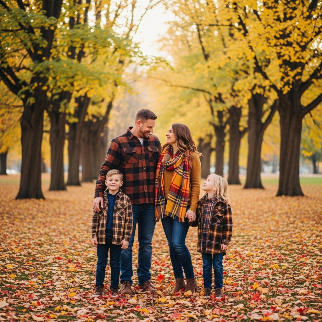 1. Coordinated Plaid Outfits
