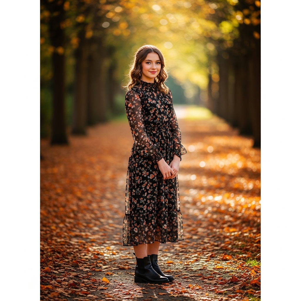 2. Stylish Midi Dress with Ankle Boots