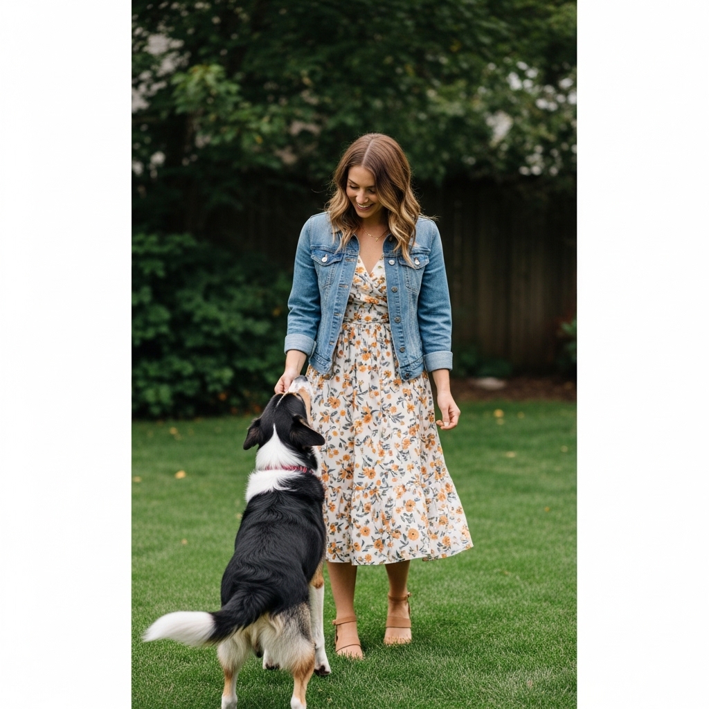 7. Denim Jacket with Floral Dress