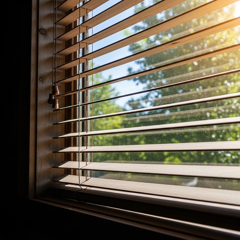 4. Rustic Wood Blinds for a Natural Touch