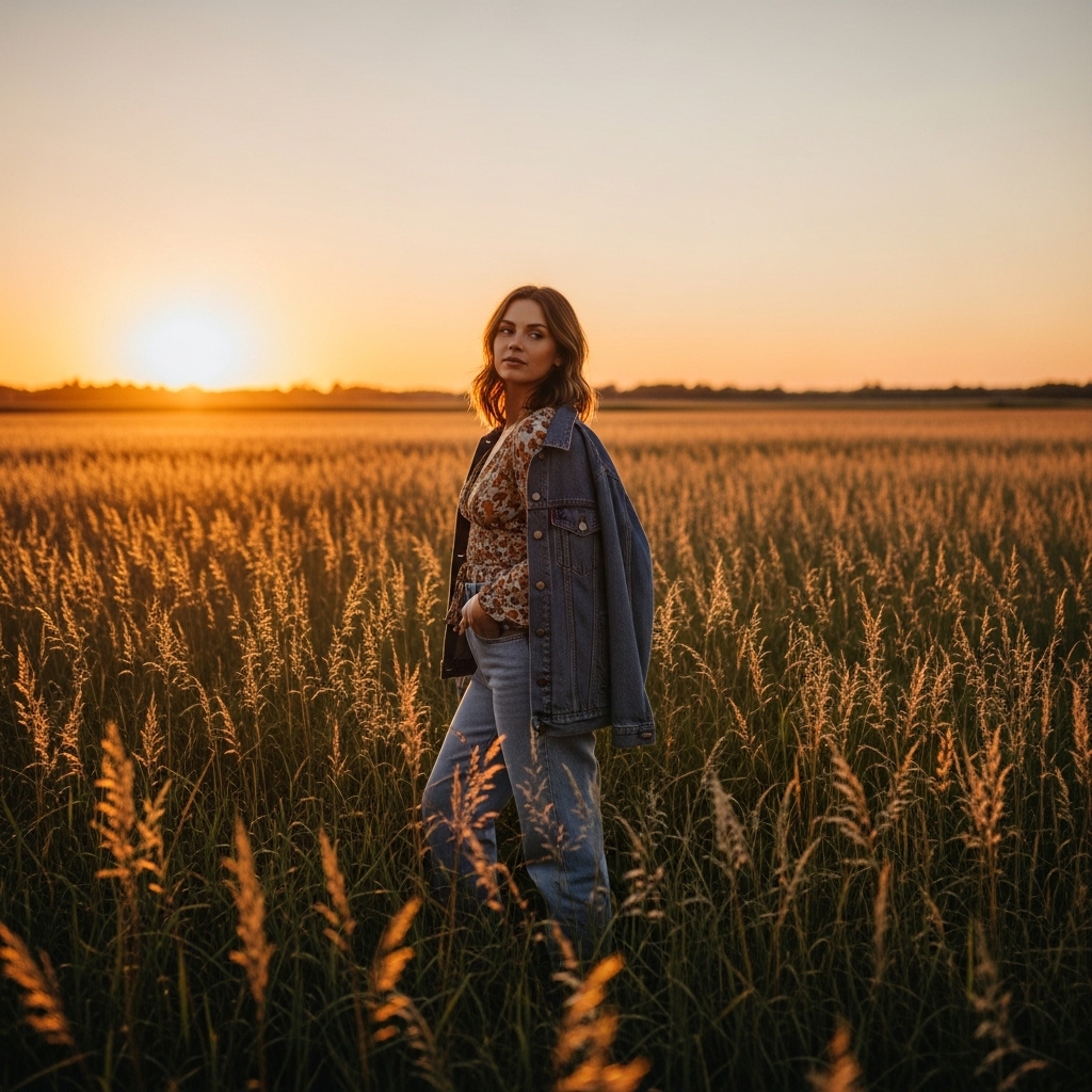 4. Denim Jacket and Floral Top