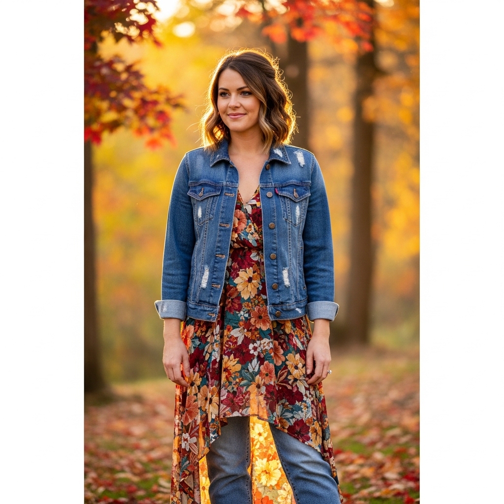 3. Denim Jacket and Maxi Dress