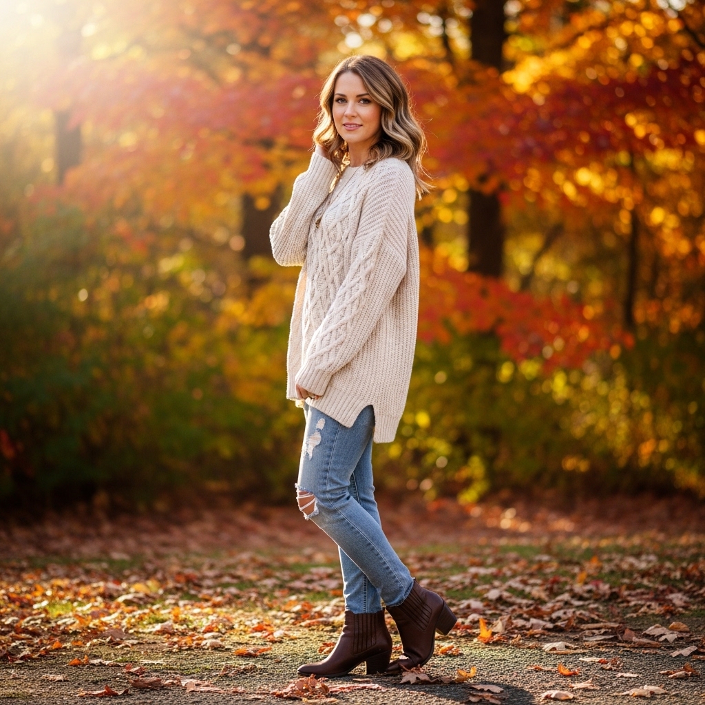 2. Cozy Sweater and Ankle Boots