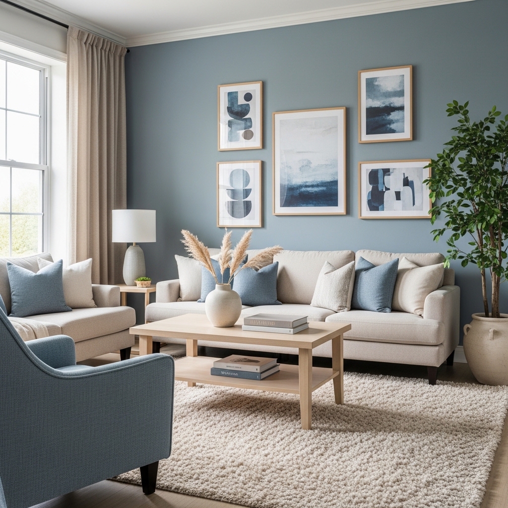 5. Dusty Blue and Beige