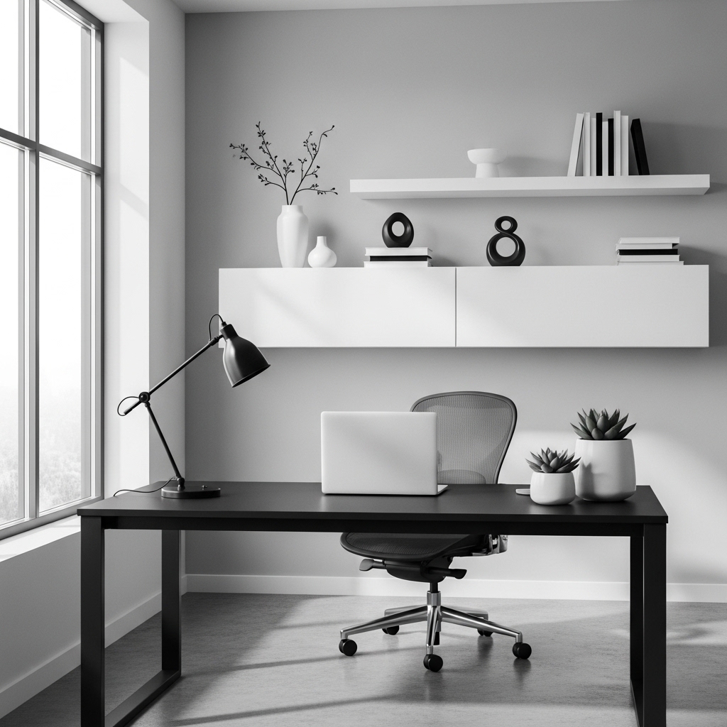 4. Stylish Monochrome Home Office