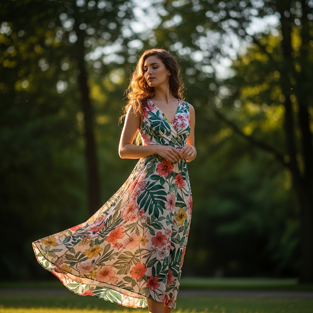 2. Midi Dress with Fall Prints