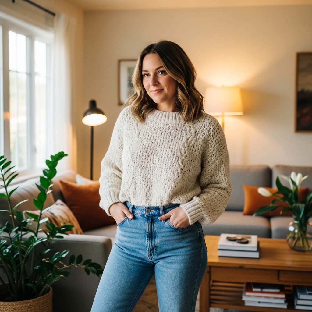 1. Cozy Knit Sweater and Jeans