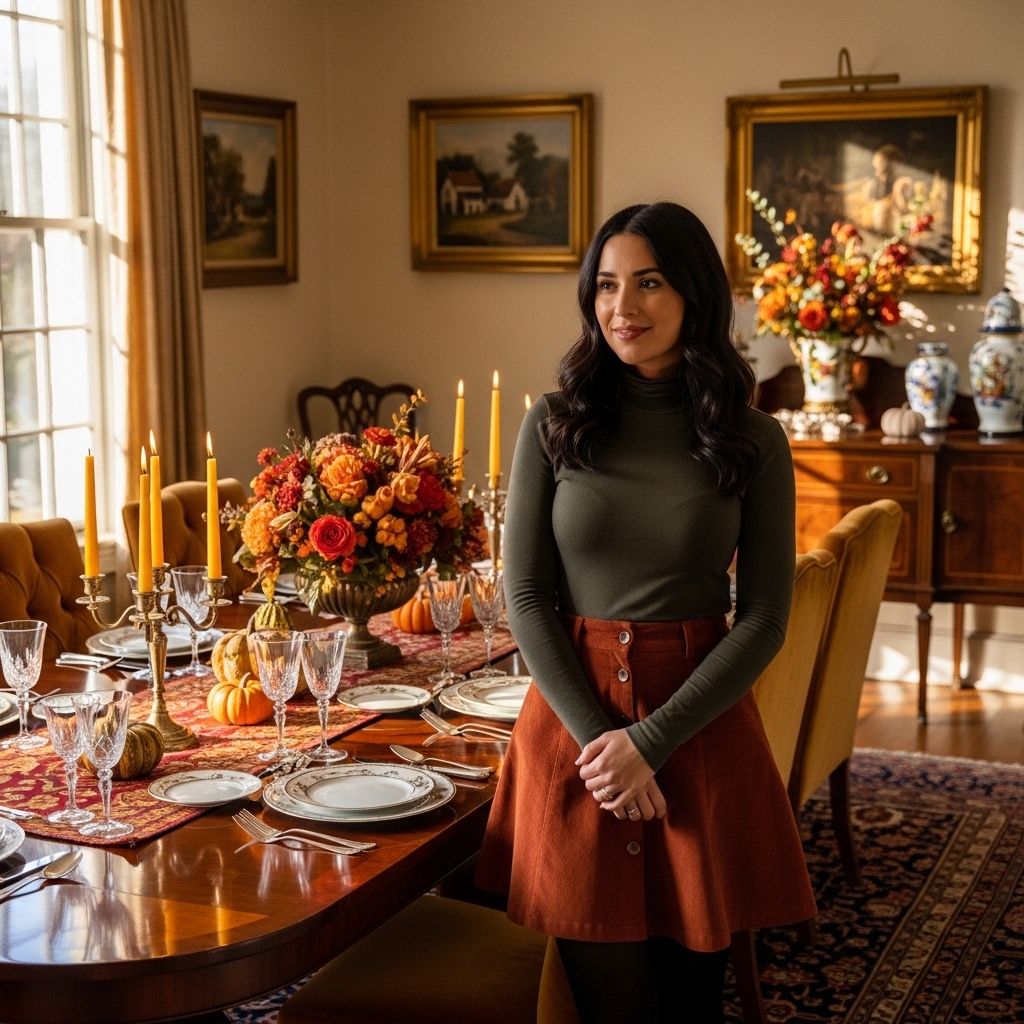 5. Turtleneck and A-Line Skirt