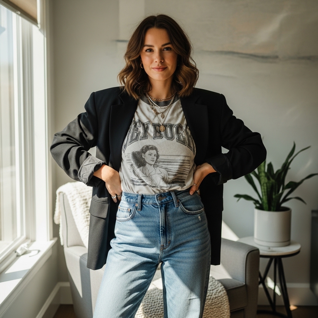 3. Graphic Tee and Oversized Blazer