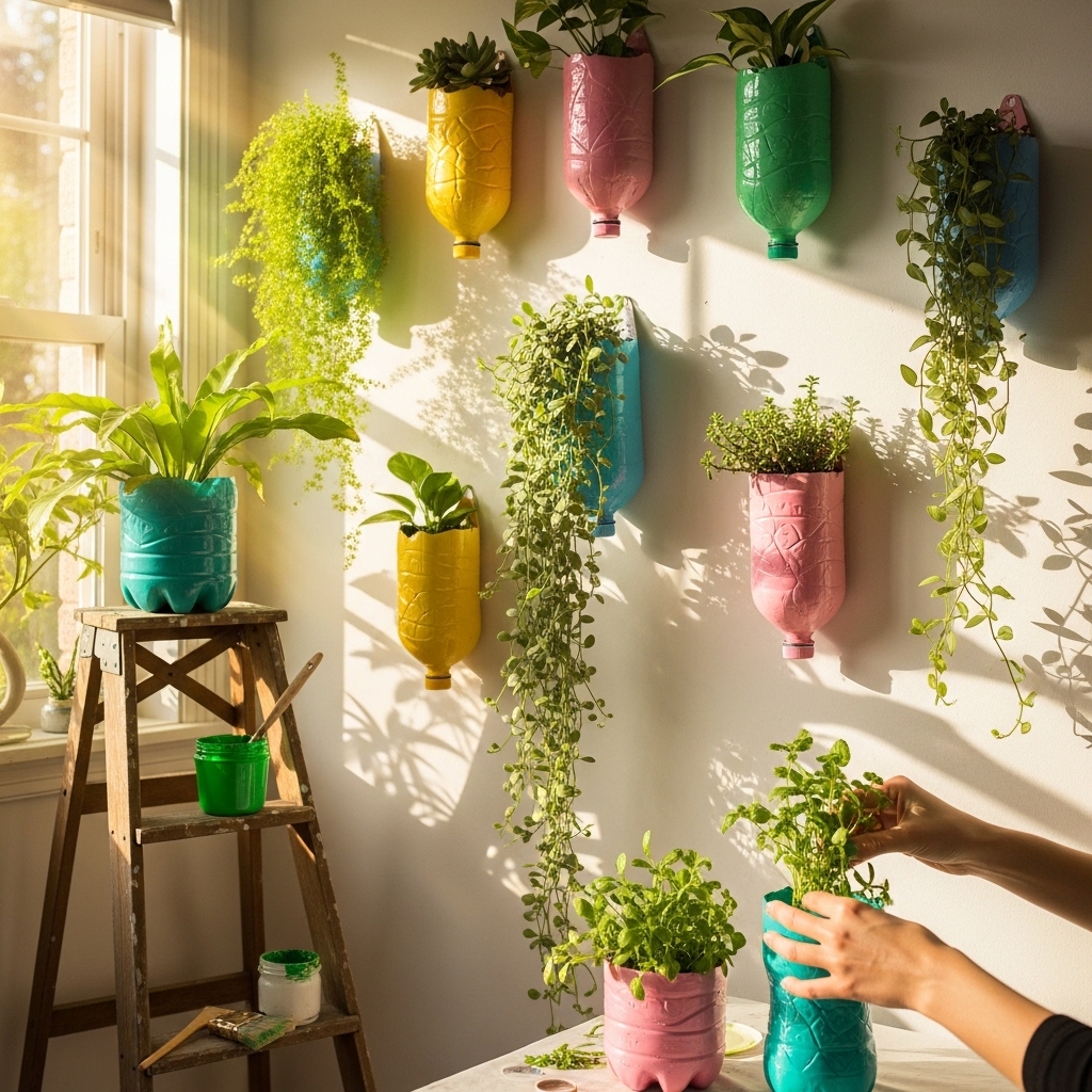 26. Create Decorative Wall Planters from Bottles