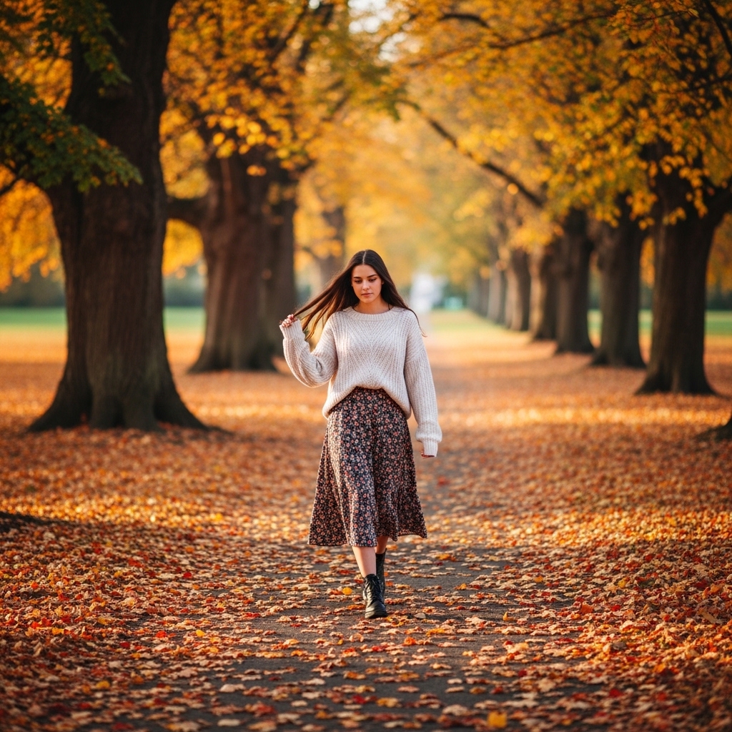 5. Printed Midi Skirt with Sweater