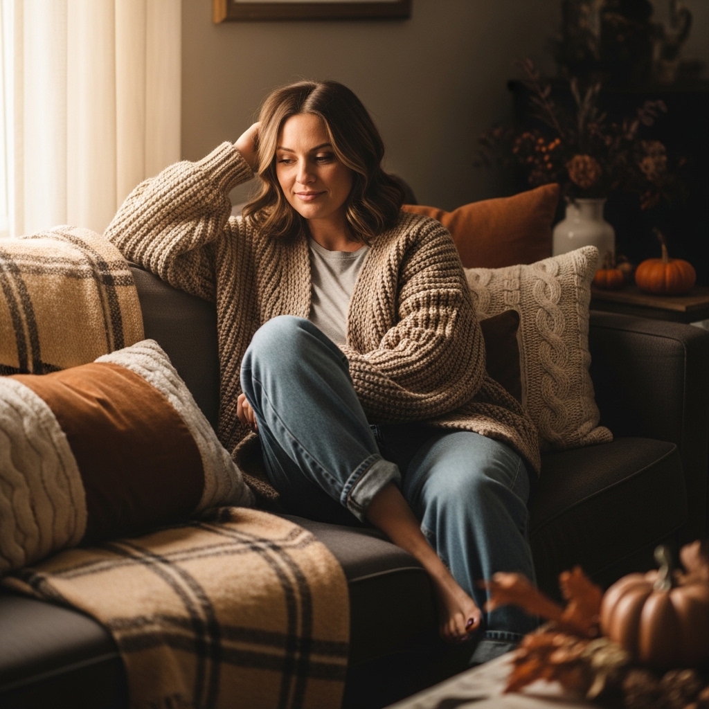 5. Chunky Cardigan and Basic Tee