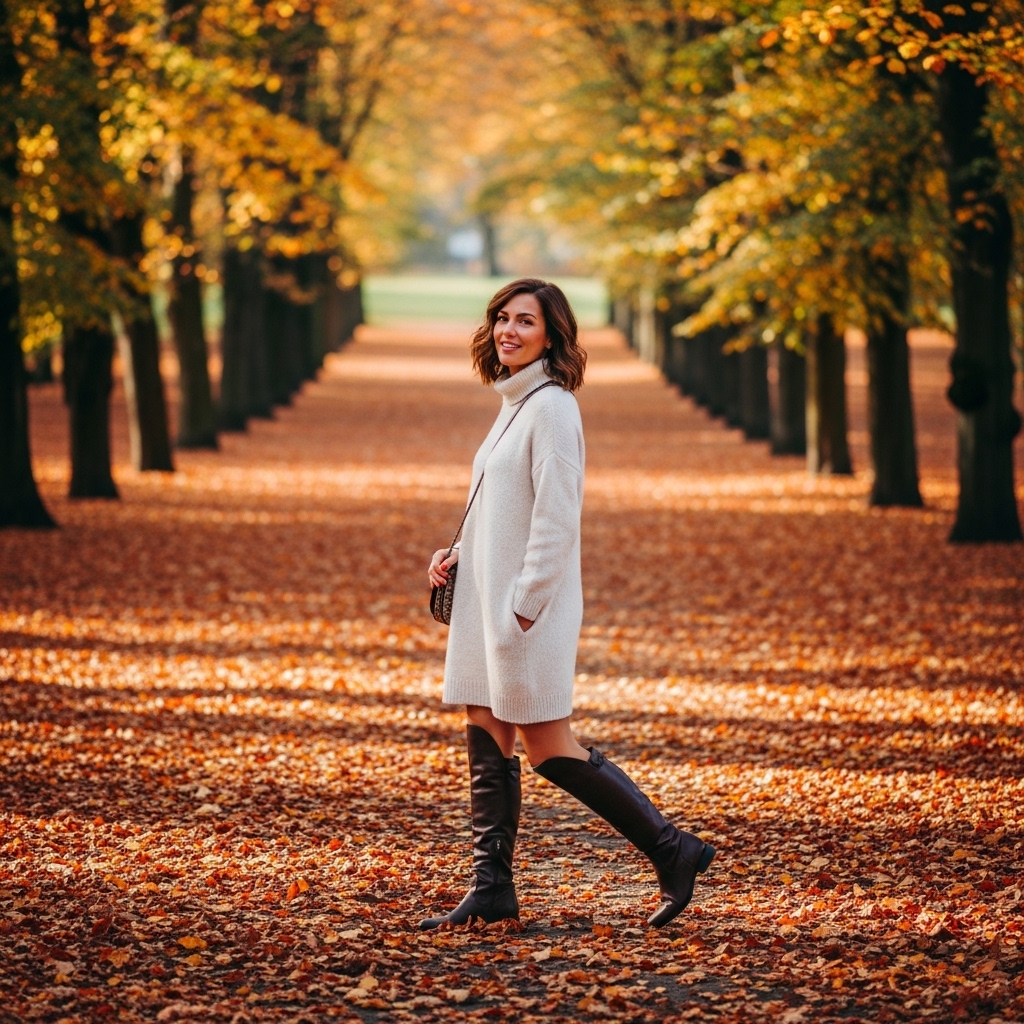 7. Sweater Dress with Knee-High Boots