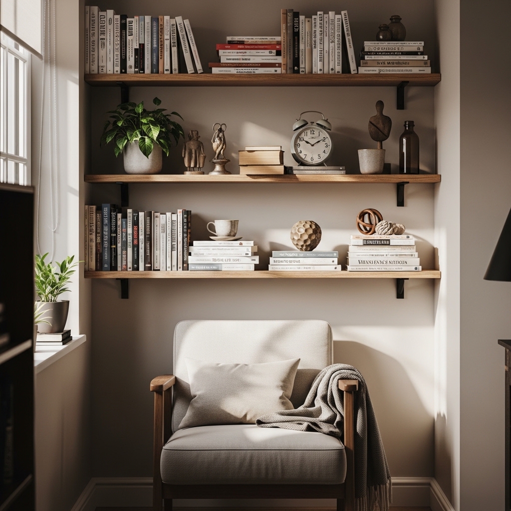 3. Floating Shelves with a Chair
