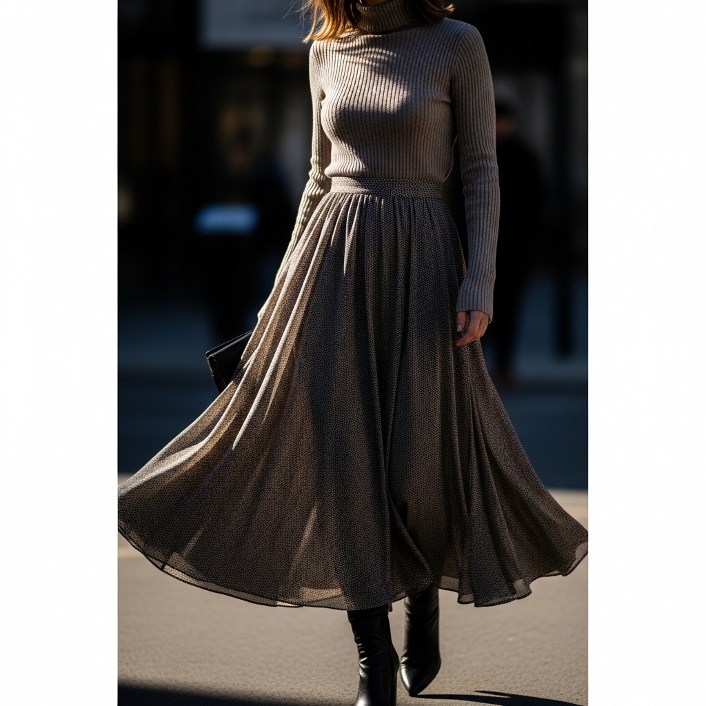 3. Turtleneck and Midi Skirt