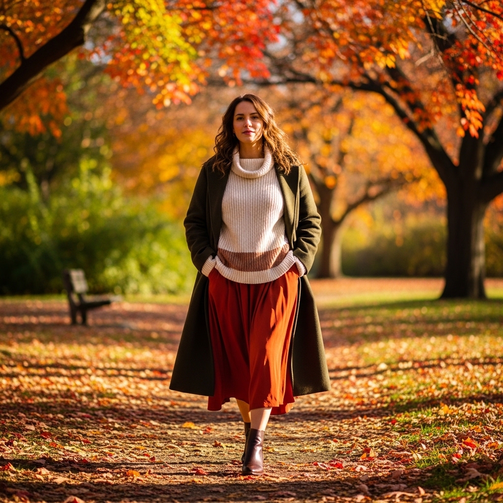 4. Layered Turtleneck and Skirt