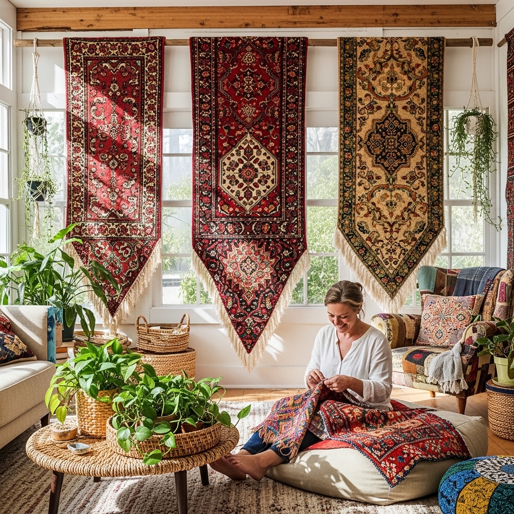 41. Upcycle Old Rugs into Wall Hangings