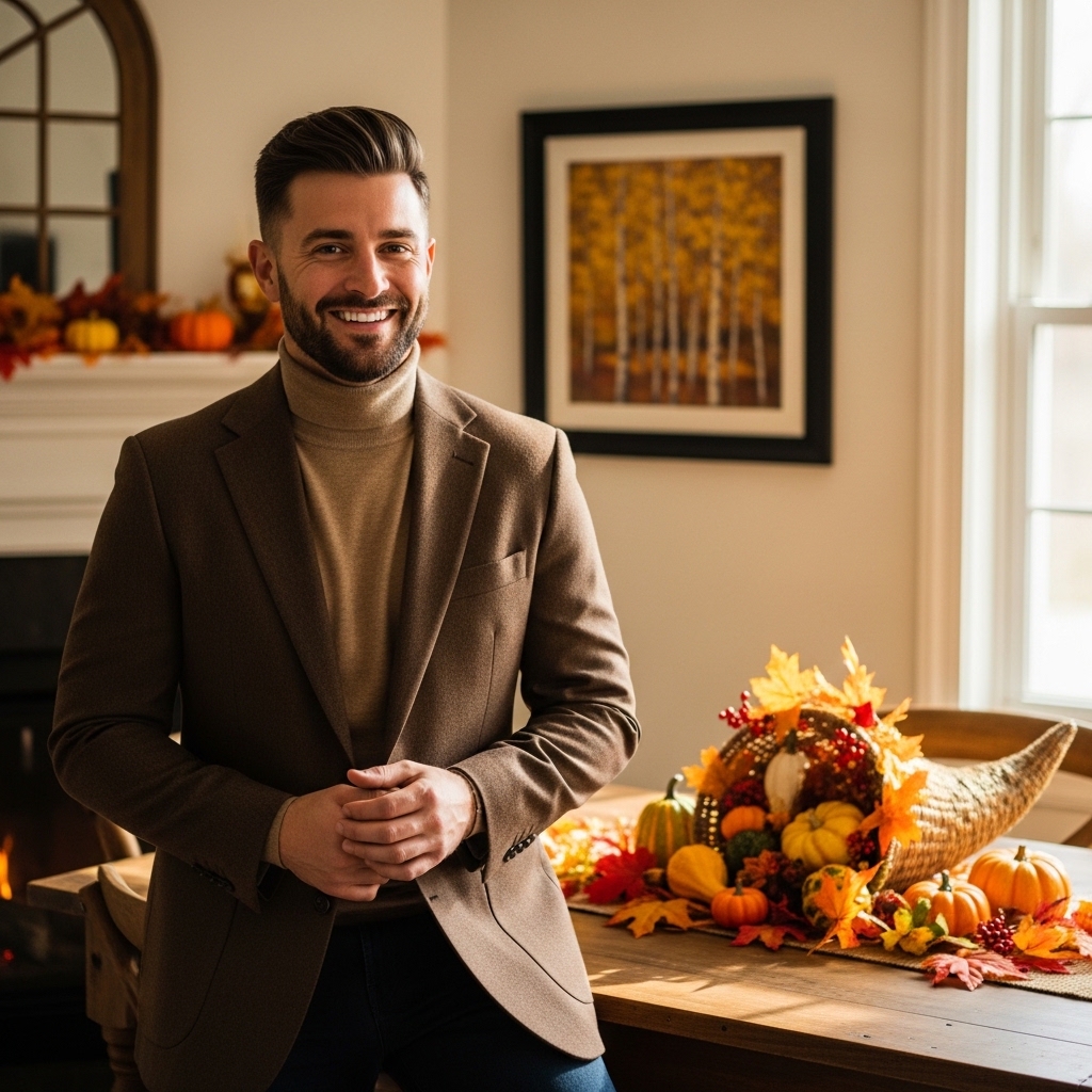 4. Brown Blazer with Turtleneck