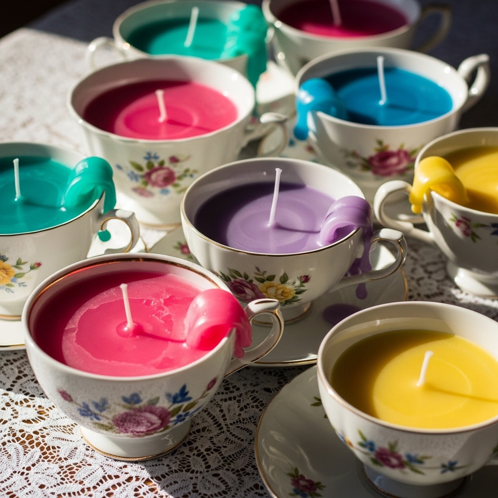 5. Candles in Vintage Teacups