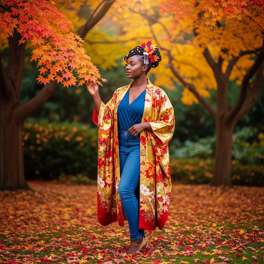 7. Festive Kimono Over Jeans