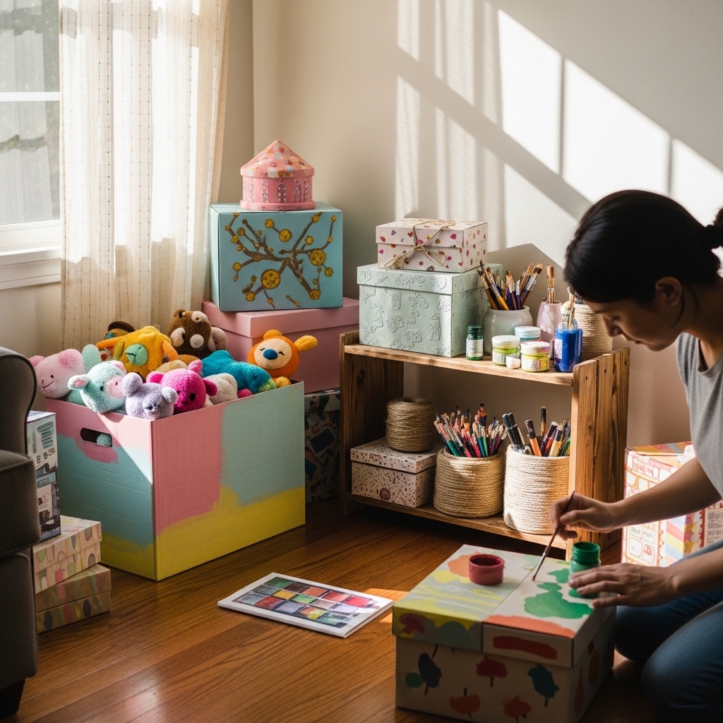 33. Upcycle Cardboard Boxes into Storage Solutions