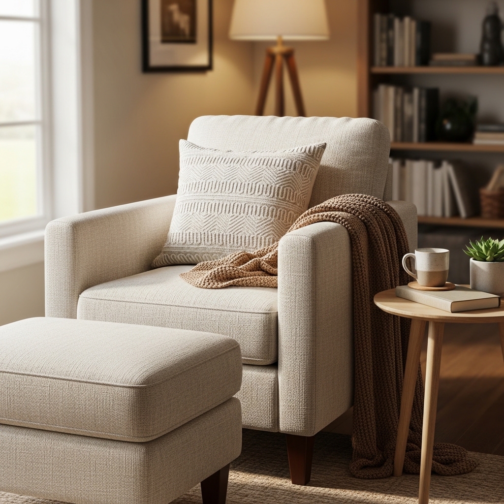 2. Cozy Armchair with Ottoman