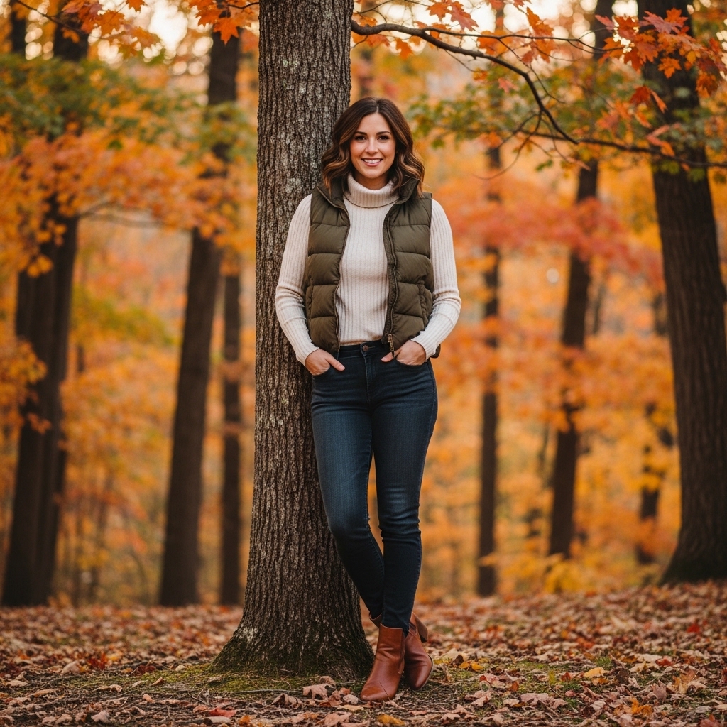 6. Layered Turtleneck and Puffer Vest