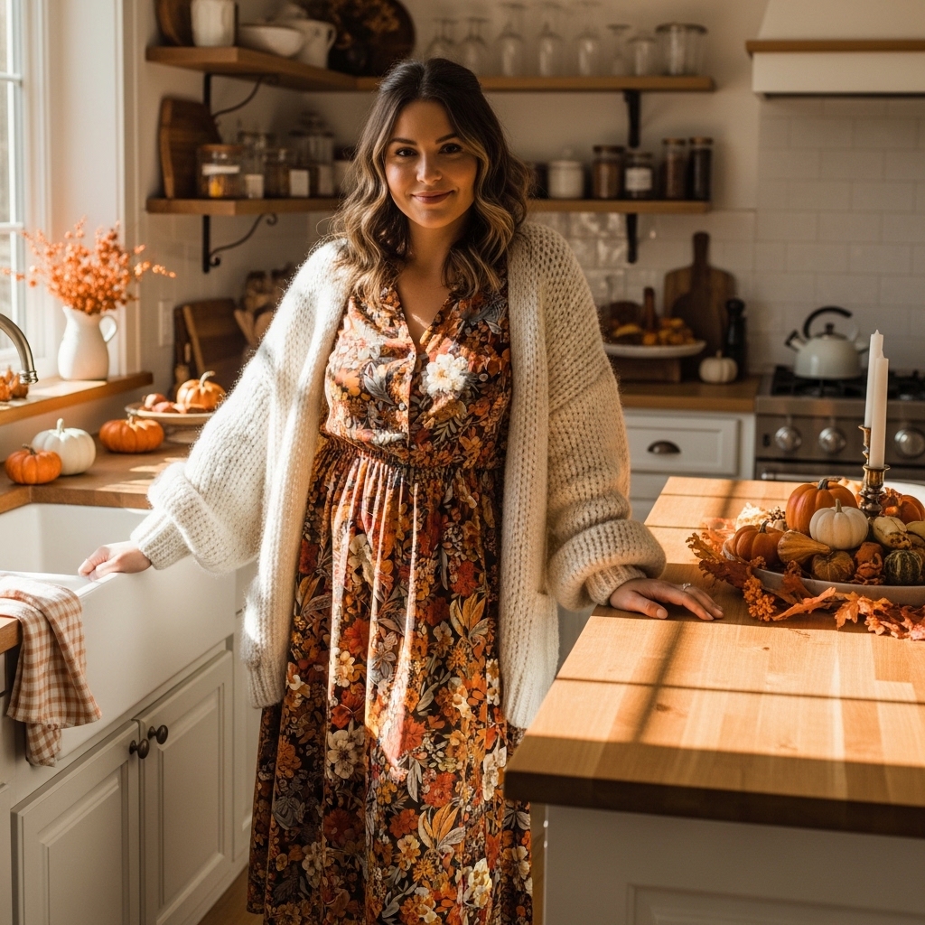 3. Midi Dress with Cardigan