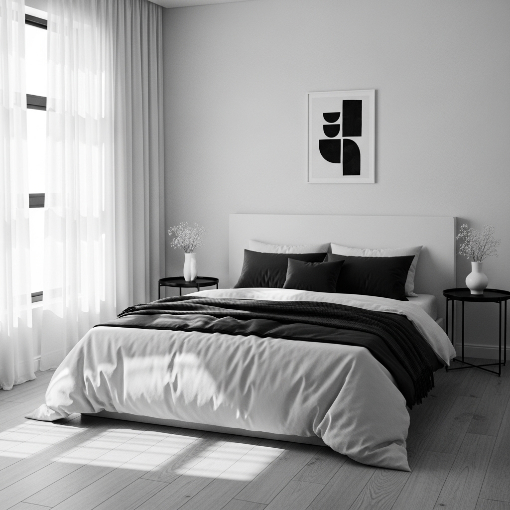 2. Minimalist Monochrome Bedroom