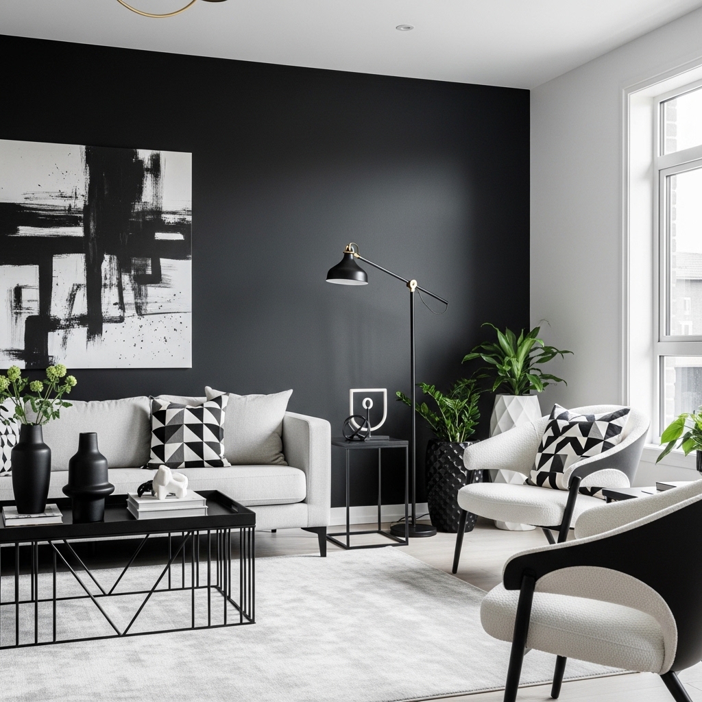 7. Bold Monochrome Accent Walls
