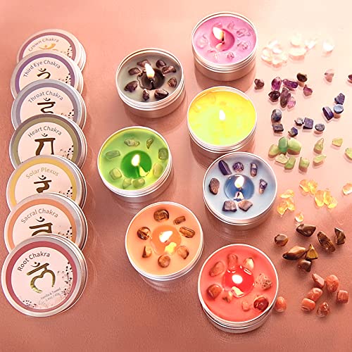 Inspireyes Chakra Candles Set of 7, Meditation Crystal Scented Candles Gift