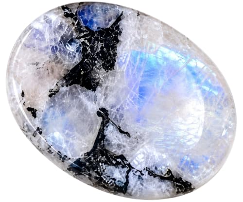 Natural Polished Thumb Palm Crystal for Meditation, Rainbow Moonstone Worry Stone for Stress Relief, Anxiety Support & Pocket Reiki Healing