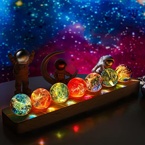 KRISININE 7 Chakra Natural Healing Crystal Spheres with LED Wooden Stand