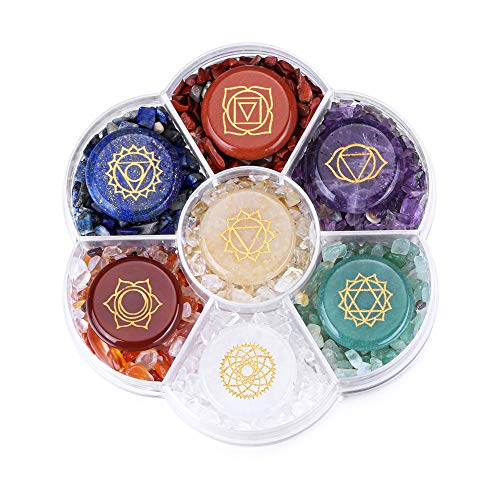 CrystalTears 7 Chakra Crystal Stones Natural Reiki Healing Crystals Gemstones with Engraved Chakra Symbol Tumbled Polished Chakra Stone Kit for Meditation Crystal Therapy Gift for Christmas